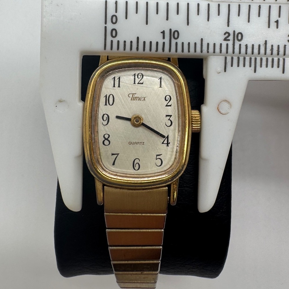 Vintage Timex Quartz Watch Gold Tone Cushion Case Expansion Band needs bat - Picture 3 of 13